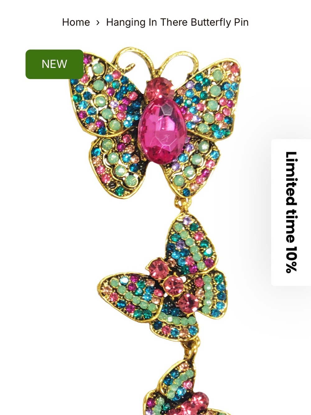Aratta Hanging In There Butterfly Pin - Picture 3 of 3